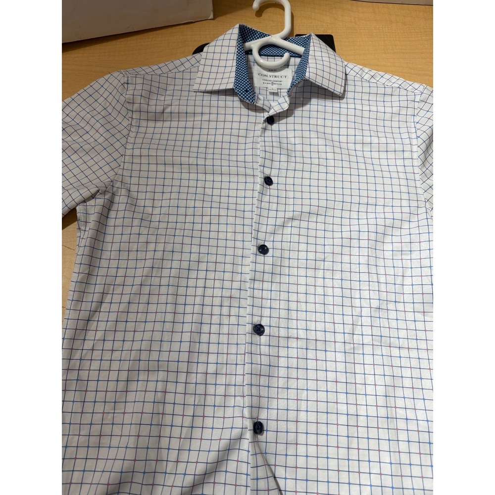 CON.STRUCT Mens Slim Fit Dress Shirt White Blue Pink Graph Chk Cooling Stretch S